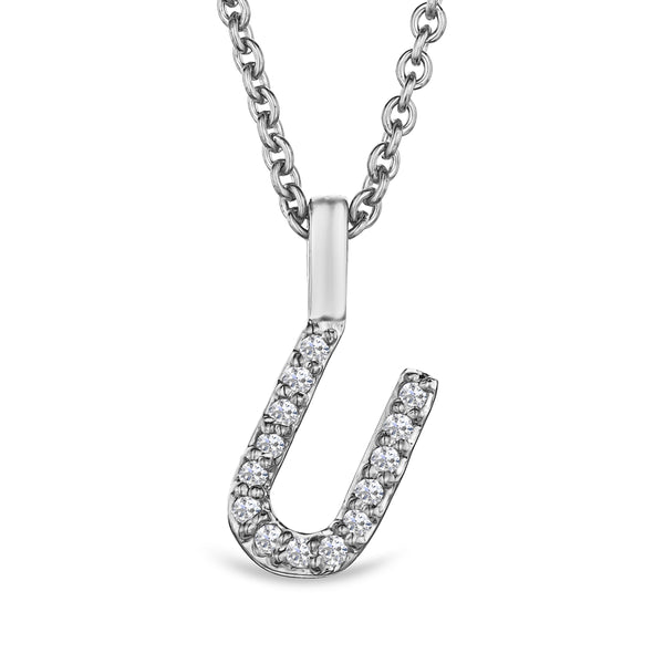 Love Letter Initial U Lab Diamond Necklace set in 9K White Gold